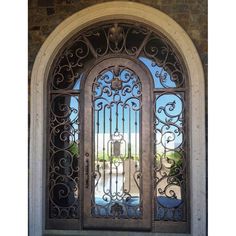 GID wrought iron thermal break single door with sidelights and beautiful scrollwork Front Door With Transom, Door With Transom, Scrollwork Pattern, Wrought Iron Entry Doors, Entry Door With Sidelights, Porte In Ferro, Wrought Iron Door, Iron Front Door, Elegant Entryway