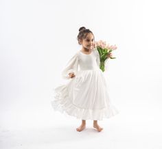 Elegant Flower Girl Dress, Wide Skirt Ballon Sleeve Pearl Buttons Boho Style Flower Girl Dress, Kids White Dress, First Communion Dress - Etsy Blush Groomsmen, Girl White Dress, Elegant Flower Girl Dress, Girls Pageant Dress, Kids White Dress, Girls Birthday Party Dress, Wide Skirt, White Bridesmaid