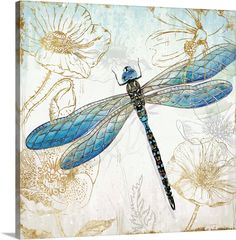 a blue dragonfly sitting on top of a flower