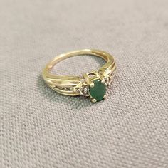 Vintage 10k Yellow Gold and Jade Ladies Ring With Small Diamonds, Size 6 - Etsy Gold And Jade Ring, Jade And Gold Ring, Gold Jade Ring, Vintage Green Diamond Ring With Accents, Vintage Gold Emerald Ring With Diamond Accents, Green Vintage Jewelry With Diamond Accents, Jade Ring Engagement, Jade Wedding Ring, Ring With Small Diamonds