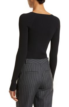 Soft ribbing shapes this day-to-night top knit with a dipped sweetheart neck. 19 1/2" length (size Medium) Sweetheart neck Long sleeves 80% rayon, 20% nylon Dry clean or hand wash, dry flat Imported Elegant Ribbed Knit Top For Night Out, Chic Fitted Sweater With Ribbed Neckline, Black Ribbed Tops, Fitted Black Top With Ribbing, Elegant Fitted Knit Top With Ribbed Neckline, Fitted Ribbed Sweater For Work, Fitted Fine Knit Turtleneck Top, Fitted Ribbed Winter Top, Elegant Fitted Turtleneck Knit Top