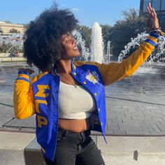 -Nylon Material -Custom Lining -Embroidered Applique Logos -See Size Chart Below Sigma Gamma Rho, Embroidered Applique, Bomber Jacket, Size Chart, Logos