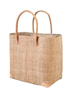 This tote bag is made of premium-grade raffia, a material of natural origin imbued with a summery mood. It comes with a pair of thick braided handles to complete the bohemian look. For durability and sturdiness bottom is lined and has 4 leather corners. Handcrafted bags from the island of Madagascar. 100% handmade using natural resources providing better quality and exquisite details. Its stylish and simple design can definitely make you look more stylish and unique! Perfect size to accommodate Natural Leather Crochet Top Handle Bag, Everyday Jute Straw Bag With Bamboo Handle, Summer Natural Leather Satchel, Leather Bucket Bag With Bamboo Handle In Natural Color, Natural Leather Bucket Bag With Bamboo Handle, Natural Bucket Bag With Bamboo Handle For Travel, Everyday Jute Beach Bag With Bamboo Handle, Everyday Rectangular Natural Fiber Bag, Everyday Basket Shoulder Bag With Bamboo Handle