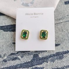 Alicia Bonnie Green Crystal Gold Stud Earrings - Aurora 0.4"W X 0.5"L 4.8g 100% New & Authentic Bonnie Jewelry, Gold Stud Earrings, Green Crystal, Gold Stud, Green Crystals, Gold Studs, Gold Earrings Studs, Aurora, Jewelry Earrings