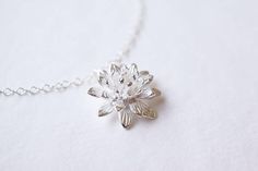 Sterling Silver Water Lily Necklace  | by storygirlcreations on Etsy Elegant Lotus Flower Jewelry Gift, Elegant Lotus Flower Jewelry For Wedding, Sterling Silver Lotus Flower Jewelry For Gifts, Sterling Silver Lotus Flower Jewelry In Silver, Sterling Silver Jewelry With Lotus Flower Shape, Cardboard Jewelry, Lily Necklace, Lotus Necklace, Lotus Earrings