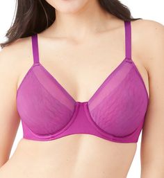 Lightweight everyday bra with shaped cups for a comfortable fit with stretch to perfectly conform to each breast shape. Lifts the bust up to one inch! Made of nylon and spandex. Stretchy molded underwire cup is unlined (unpadded), with just enough give so that each breast gets a nearly customized fit and the right amount of support. Jacquard-knit lattice pattern has alternating sheer and opaque areas. Sheer border at neckline has bonded elastic to keep fit secure. Center - tall, wide, arched cen Underwire Bra With Removable Pads In Nylon, Underwire Nylon Bra With Removable Pads, Nylon Underwire Bra With Removable Pads, Full Cup Nylon Bra With Medium Bust Support, Supportive Full Cup Padded Bra, Supportive Padded Full Cup Bra, Fitted Underwire Nylon Nursing Bra, Solid Color Underwire Bra With Padded Cups, Fitted Nylon Underwire Nursing Bra