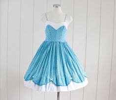 1950s Vintage Blue White Gingham Tank Day Dress by Miss Gabriel of California | Pin-up | Rockabilly Size: xs Vintage Gingham, Rockabilly Style, Rockabilly Fashion, Gingham Dress, Day Dress, Cute Bows