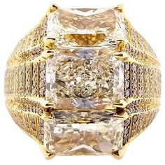 Natural Yellow Radiant Cut Diamond Ring | From a unique collection of vintage Fashion Rings at https://www.1stdibs.com/jewelry/rings/fashion-rings/. Expensive Diamond Engagement Rings, Radiant Cut Diamond Ring, Gem Rings, Big Wedding Rings, Bling Ideas, Guitar Notes, Chanel Art, Expensive Diamond, Expensive Jewelry Luxury