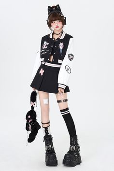 ❤︎Academy Street Baseball Long Court+ Short Court+ Black Short Skirt❤︎ Short Black Skirt, Womens Group, Short Coat, Short Skirt, Black Skirt, Long Coat, Black Shorts, Anime Character, Character Design