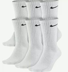 Size MEDIUM White NIKE Everyday Cotton Crew Socks 6 Pairs Dri Fit. Condition is New with tags. Shipped with USPS Ground Advantage. White Nike Socls, Short White Nike Socks, Nike White Socks Women, Nike Crew Socks, Nike Socks, Gym Essentials, Nike Soccer, Calf Socks, White Nike