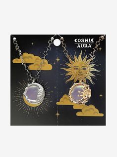 two necklaces with the sun and moon on them