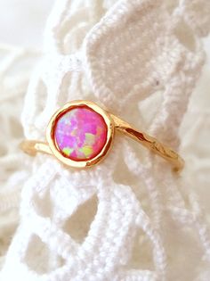 Opal ring Pink Opal ring Gemstone ring Gold by EldorTinaJewelry Stackable Opal Birthstone Ring For Promise, Stackable Opal Birthstone Promise Ring, Pink Ring With Bezel Setting, Dainty Opal Ring With Bezel Setting, Pink Bezel Set Ring Jewelry, Pink Bezel Set Ring, Pink Round Stone Promise Ring, Dainty Opal Ring With Birthstone In Round Band, Pink Round Stackable Jewelry