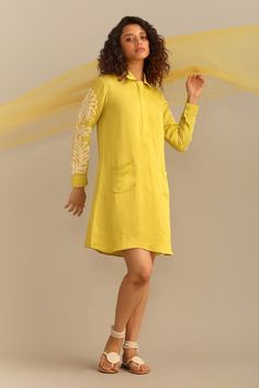 Buy Green Linen Satin Applique Hand Embroidered Sleeve Short Dress For Women by Myoho Online at Aza Fashions. Spring Cotton Dress With Set-in Sleeves, Embroidered Long Sleeve Linen Dress For Spring, Long Sleeve Dresses With Resham Embroidery, Elegant Long Sleeve Cotton Embroidered Dress, Knee-length Summer Dress With Sleeves, Spring Cotton Dresses With Set-in Sleeves, Fitted Embroidered Dress With Embroidered Sleeves, Summer Embroidered Dress With Resham Embroidery And Long Sleeves, Spring Resham Embroidery Tunic Dress