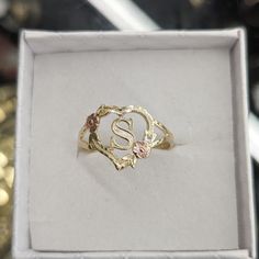 10kt Real Gold Heart Letter S Ring For Women Size 9 Weight 1.59gm Heart Part 13.5*13.5 Mm Yellow And Rose Gold Please Check The Picture Carefully To Understand The Size Of The Ring 100% Authentic 10kt Gold Not A Gold Filled Or Not A Gold Plated Never Change Color Or Never Fade Never Tarnish Comes In A Gift Box Heart Letter, S Ring, Initial Ring, Never Change, Letter S, Gold Heart, Ring For Women, Heart Of Gold, Woman Colour