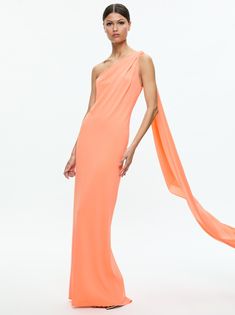 Anja One Shoulder Draped Maxi Dress In Coral | Alice + Olivia Maxi Dress Bodycon, Coral Maxi Dresses, Drape Maxi Dress, Dress Drape, Cutout Maxi Dress, Scarf Dress, Dress Bodycon, Bodycon Fashion, Exposed Zipper