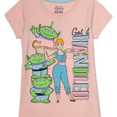 Be Like Bo Peep And Handle Your Business In This Adorable Toy Story 4 Tee! This Shirt Features Little Bo Peep And 3 Aliens On The Front And The Saying Is "Got It Handled". This Is A Kids Size Xs (4-5) The Color Is A Very Light Pale Pink Colored Background With Aliens And Bo Peep. See Picture. New Never Worn. Nwot #81 Pink Disney Cotton T-shirt, Pink Short Sleeve T-shirt For Playtime, Fun Pink T-shirt For Playtime, Pink Pre-shrunk T-shirt For Playtime, Themed Pink T-shirt With Graphic Print, Themed Graphic Print Pink T-shirt, Disney Character Print Tops For Playtime, Pink Themed Crew Neck Tops, Pink Crew Neck Themed Tops