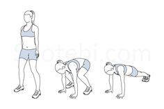 a woman doing push ups in three different positions