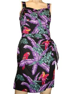 PF #140 Sarong Dress [Jungle Bird / Black] - Short　Dresses - Hawaiian Dresses | AlohaOutlet SelectShop Hawaiian Sarong, Black Sarong, Jungle Bird, Hawaiian Clothing, Polynesian Dress, Aloha Dress, Hawaiian Dresses, Jungle Birds, Sarong Dress