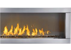 a modern fireplace with flames burning in it