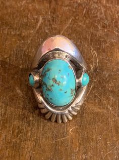 Native American Ring Sterling Silver | Turquoise  Handmade | Vintage Stamped Size 8 Artisan Multi-stone Turquoise Ring, Oval Turquoise Multi-stone Ring, Oval Multi-stone Turquoise Ring, Unique Turquoise Rings With Polished Finish, Artisan Turquoise Cabochon Ring, Turquoise Rings With Polished Finish, Southwestern Polished Turquoise Ring Collectible, Artisan Blue Turquoise Ring With Polished Finish, Unique Turquoise Ring With Cabochon