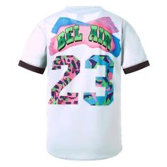 90s Bel Air Baseball Jersey Outfit for Party and Daily Moisture-wicking Crew Neck Baseball Jersey For Streetwear, Sporty Multicolor Graphic Print Jersey, Streetwear Jersey With Letter Print And Crew Neck, Streetwear Letter Print Jersey With Crew Neck, White Graphic Print Jersey For Streetwear, Crew Neck Jersey With Letter Print For Streetwear, Crew Neck Letter Print Jersey For Streetwear, Casual Streetwear Jersey With Graphic Print, Moisture-wicking Baseball Jersey For Streetwear