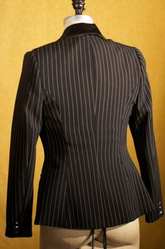 Pinstripes and BrocadeCustom Women's Tuxedos | Etsy Pinstripe Double Breasted Fitted Suit, Elegant Pinstripe Double Breasted Suit For Work, Elegant Fitted Pinstripe Double Breasted Suit, Elegant Striped Double-breasted Suit For Office, Elegant Striped Double Breasted Suit For Semi-formal Occasions, Classic Fitted Pinstripe Double Breasted Suit, Elegant Pinstripe Suit With Suit Collar, Elegant Striped Suits For Semi-formal Occasions, Pinstripe Tuxedo Suit