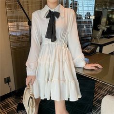 Bow Turn Down Collar Black White Long Sleeve Mini Dress
Shoulder: 38cm
Bust: 94cm
Waist: 82cm
Sleeve: 58cm
Length: 82cm Spring Office Lady Mini Dress, Office Lady Style Mini Dresses For Spring, Office Lady Mini Dress For Spring, Office Lady Mini Dress For Winter, Office Lady Style Mini Dress For Winter, Black Office Lady Dress For Winter, Office Lady Winter Dresses Mini Length, Winter Black Office Lady Dress, Black Winter Dress For Office Lady