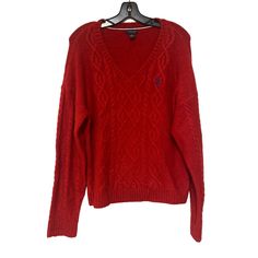 Nwot Us Polo Assn Braided Cable Knit V-Neck Vibrant Red Ls Sweater Super Soft- Size L The Pit To Pit Is 23.5 Inches. The Length Is 25.5 Inches. Red Knit V-neck Top, Casual Red V-neck Cardigan, Red Long Sleeve V-neck Sweater For Winter, Red Knit V-neck Cardigan, Red V-neck Knit Cardigan, Red Knitted V-neck Top, Red Cable Knit Long Sleeve Cardigan, Red Long Sleeve Cable Knit Cardigan, Cozy Red V-neck Top