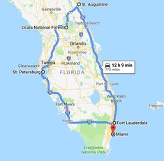 a map showing the route to florida