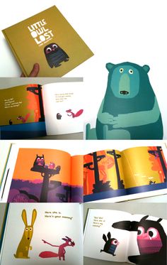 an open children's book with illustrations of animals