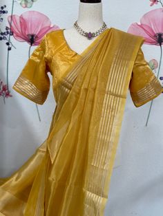 Amazing silk mark certified Benarasi tissue saree blouse size 36-40 fall & pico done. Comes with in-skirt Exclusive sarees from Haas Gold Pre-draped Saree With Sheer Dupatta For Navratri, Pre-draped Anarkali Saree With Sheer Dupatta For Puja, Anarkali Pre-draped Saree With Sheer Dupatta For Puja, Formal Pre-draped Chanderi Saree With Self Design, Formal Tussar Silk Pre-draped Saree With Dupatta, Anarkali Style Chanderi Pre-draped Saree For Formal Occasions, Formal Anarkali Chanderi Pre-draped Saree, Festive Gold Pre-draped Cotton Silk Saree, Gold Cotton Silk Pre-draped Saree