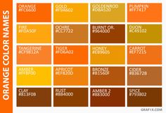 an orange color scheme with the names and colors for each element in this chart, you can