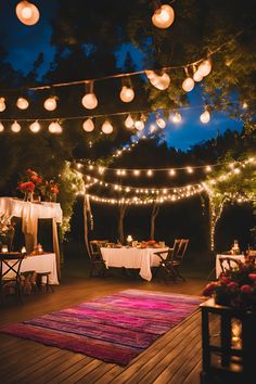 Backyard party with colorful string lights and lanterns creating a lively, festive atmosphere for an outdoor event. Small Backyard Party, Welcoming Party, Birthday Bbq, Cute Fairy, Backyard Retreat