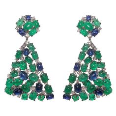 Spectacular Gianni Lazzaro Emerald Sapphire Diamond White 18k Gold Drop Earrings | From a unique collection of vintage Dangle Earrings at https://www.1stdibs.com/jewelry/earrings/dangle-earrings/. Luxury Multi-stone Diamond Earrings For Formal Occasions, Luxury Multi-stone Earrings For Formal Occasions, Formal Multi-stone Diamond Earrings, Evening Multi-stone Round Earrings, Elegant Multi-stone Diamond Earrings For Formal Occasions, Formal Multi-stone Fine Jewelry Earrings, Formal Multi-stone Round Earrings, Evening Multi-stone Drop Earrings, Multi-stone Drop Earrings For Evening