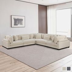 a living room with a large sectional couch