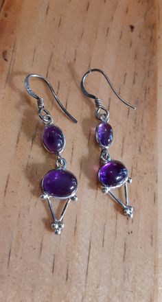 Beautiful 925 silver,dangle earrings, handcrafted 1970s. Handmade Purple Metal Earrings, Handmade Vintage Sterling Silver Earrings, Purple Dangle Metal Earrings, Purple Metal Dangle Earrings, Handmade Purple Sterling Silver Earrings, Purple Long Drop Earrings As Gift, Purple Sterling Silver Long Drop Earrings, Long Drop Purple Sterling Silver Earrings, Amethyst Dangle Earrings Stamped 925