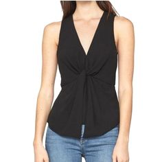 Bcbgmaxazria Sleeveless Blouse Twisted Front Slip-Back V Neck Solid Black Polyester Xsmall New With Tags #56 Twist Front, Blouse Black, Sleeveless Blouse, Black Blouse, Solid Black, Top Blouse, Blouses, Twist, Womens Tops