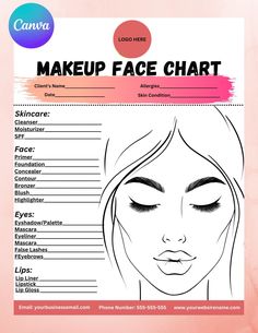 "⭐️EDITABLE in CANVA⭐️ Professionally designed Makeup Artist Face Chart. It is completely customizable. Text, font, and colors are all fully editable to give you complete control of your branding and create a cohesive look for your business. This is an Instant digital download. - Easy to EDIT directly on CANVA - All text can be edited for wording, font, color, size and placement or you can delete them completely. - Add your email, phone number and website. Your files will be available as an INSTANT DOWNLOAD after your purchase, so you will not receive anything physically. After payment, kindly check your email for the PDF file. ⭐️ SIZE: ► LETTER 8,5\" x 11\" ⭐️ WHAT'S INCLUDED: - 1 PDF instructions with link to your Canva template - 1 Pre-made letter size makeup face chart Template ⭐️ HOW Face Chart Template, Makeup Consultation, Drapery Ideas, Idea Generation, Makeup Charts, Spf Face, Face Charts, Minimal Wedding Invitation, Makeup Face Charts