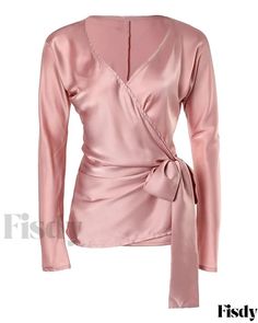 Fisdy - Sophisticated Satin Long Sleeve Top with Exquisite Tie Detail Satin Long Sleeve Top, Blouse Size Chart, Clothes For Women Over 50, Satin Long Sleeve, Chic Type, Estilo Chic, Blouse Material, Satin Blouse, Business Outfits