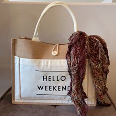 “Hello Weekend”, Lrg Shopping Tote, Nice Durable Perfect For Farmers Market, Side Front Pocket. Measures L 18 W 5 H 14 Chic Bags For Weekend In Spring, Chic Weekend Bags For Spring, Chic Spring Weekend Bags, Rectangular Bags For Weekend In Spring, Rectangular Bags For Weekend Spring, Rectangular Bags For Spring Weekend, Rectangular Weekend Bag For Spring, Trendy Weekend Bags For Spring, Rectangular Spring Weekend Bag