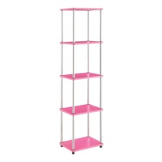 a pink shelf with four shelves on each side