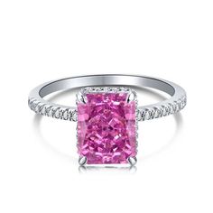 Emerald Cut Engagement, Zircon Jewelry, Cubic Zirconia Rings, Pink Stone, Pendant Earrings, Granada, Sterling Ring, Aspen, 925 Sterling Silver Ring