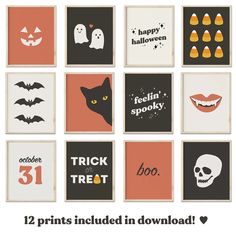 halloween printables are displayed in different styles and sizes, including pumpkins, bats, ghostes, jack - o'- lanterns