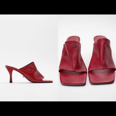 Brand New With Tags Size 6, 6.5 Chic Red Pointed Toe Sandals, Chic Red Heels For Fall, Chic Red Heels For Summer, Chic Red Summer Heels, Fitted Red Sandals For Spring, Red Open Toe Heels For Fall, Fall Season Red Open Toe Heels, Elegant Red Square Toe Sandals, Red Leather Sandals With Square Toe