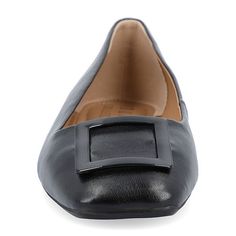 The Zimia flats from Journee collection are so timeless and stylish you'll want to wear them everywhere. With its luxe vegan leather, hardware detail, and soft square toe, this style is sure to become a favourite. A 4 mm tru comfort foam insole makes them super comfortable and supportive even on long days. Features: ComfortClosure Type: Slip-OnFootwear Technology: Memory Foam InsoleUpper/Outer Base Material: 100% PolyuretheneShoe Lining Material: PolyurethaneSole Material Content: 100% Polyureth Chic Ballet Flats For Business With Flat Heel, Chic Ballet Flats For Business, Chic Flats With Buckle Closure And Square Toe, Chic Low Heel Flats For Business, Modern Ballet Flats For Workwear, Chic Leather Flats With Buckle Closure, Office Ballet Flats With Removable Insole, Ballet Flats With Buckle Closure For Work, Modern Flat Ballet Flats For Formal Occasions