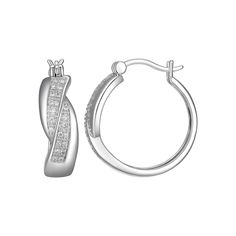 Add elegance to your look with these rhodium-plated sterling silver 1/4 carat T.W. diamond hoop earrings. Click on this JEWELRY & WATCHES GUIDE to learn about fit, styles, materials and more! Add elegance to your look with these rhodium-plated sterling silver 1/4 carat T.W. diamond hoop earrings. Click on this JEWELRY & WATCHES GUIDE to learn about fit, styles, materials and more! FEATURES Dimensions: 20.2 mm x 7.5 mm Backings: click-it Nickel free Metal: sterling silver Plating: rhodium Finish: Diamond White Pave Hoop Earrings, Diamond White Hoop Earrings With Pave Setting, Silver Diamond Round Cut Hoop Earrings, Small Diamond Hoop Earrings With Pave Setting, Silver Diamond Hoop Earrings Round Cut, Fine Jewelry Hoop Earrings With Pave Setting, Anniversary Channel Set Hoop Earrings, Fine Jewelry Channel Set Hoop Earrings, Hoop Earrings With Pave Setting In Cubic Zirconia