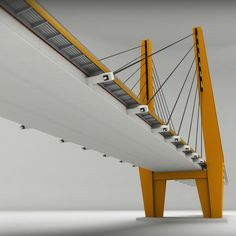 an orange and white bridge is shown in this 3d image, it appears to be part of a construction project