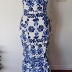 Gorgeous Long Dress With Tray, Royal Blue & White, Brand New With Tags I Made A Tray, - It Can Be Detached If Girl Is Taller. Please Let Me Know If You Have Questions Blue Floral Print Maxi Dress For Wedding, Blue Floral Print Dress For Gala, Blue Floral Print Gown For Spring, Blue Floral Print Gala Dress, Blue Floral Print Evening Dress For Wedding, Blue Floral Print Wedding Dress, Blue Floral Print Floor-length Evening Dress, Blue Floor-length Floral Print Dress, Blue Floral Print Floor-length Dress