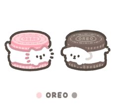 an image of two cookies with hello kitty faces on them and the words oreo