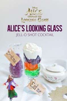 alice's looking glass jell - o shot cocktail is featured in this ad